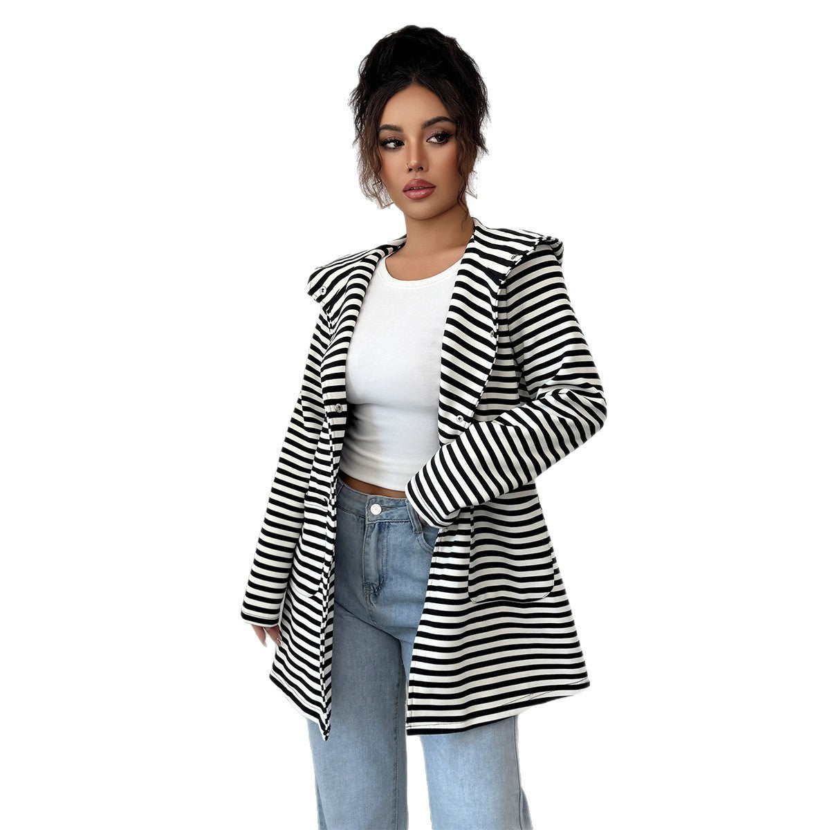 Fake Stripes Long Sleeve Trench Coat