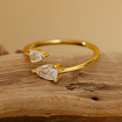 Silver Water Drop Zircon Opening Light Luxury Fashion Commuter Neutral Ring