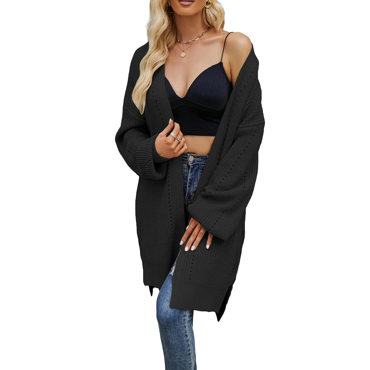 Knitwear Loose Large Size Mid-length Split Cardigan Sweater
