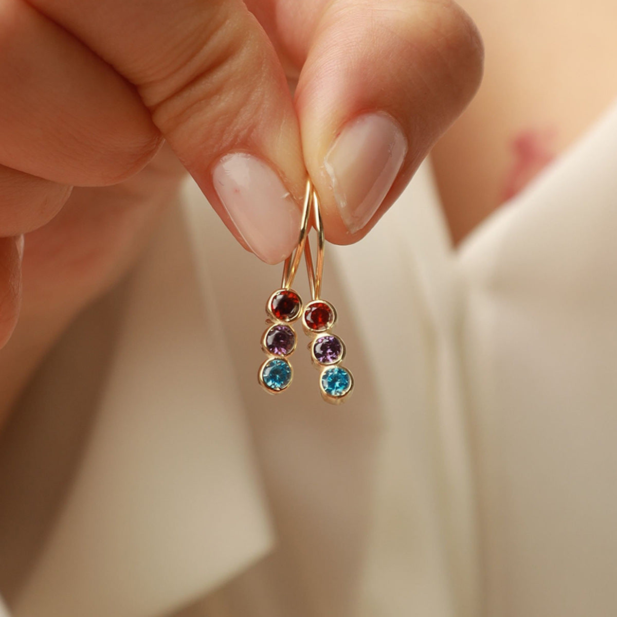 Sterling Silver Colorful Crystals Women's Exquisite Versatile Elegant Earrings