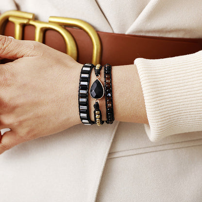 Vintage Ethnic Style Natural Stone Crystal Leather Rope Handmade Bracelet