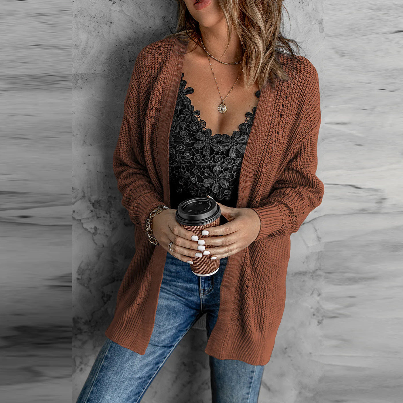 Knitwear Loose Large Size Mid-length Split Cardigan Sweater