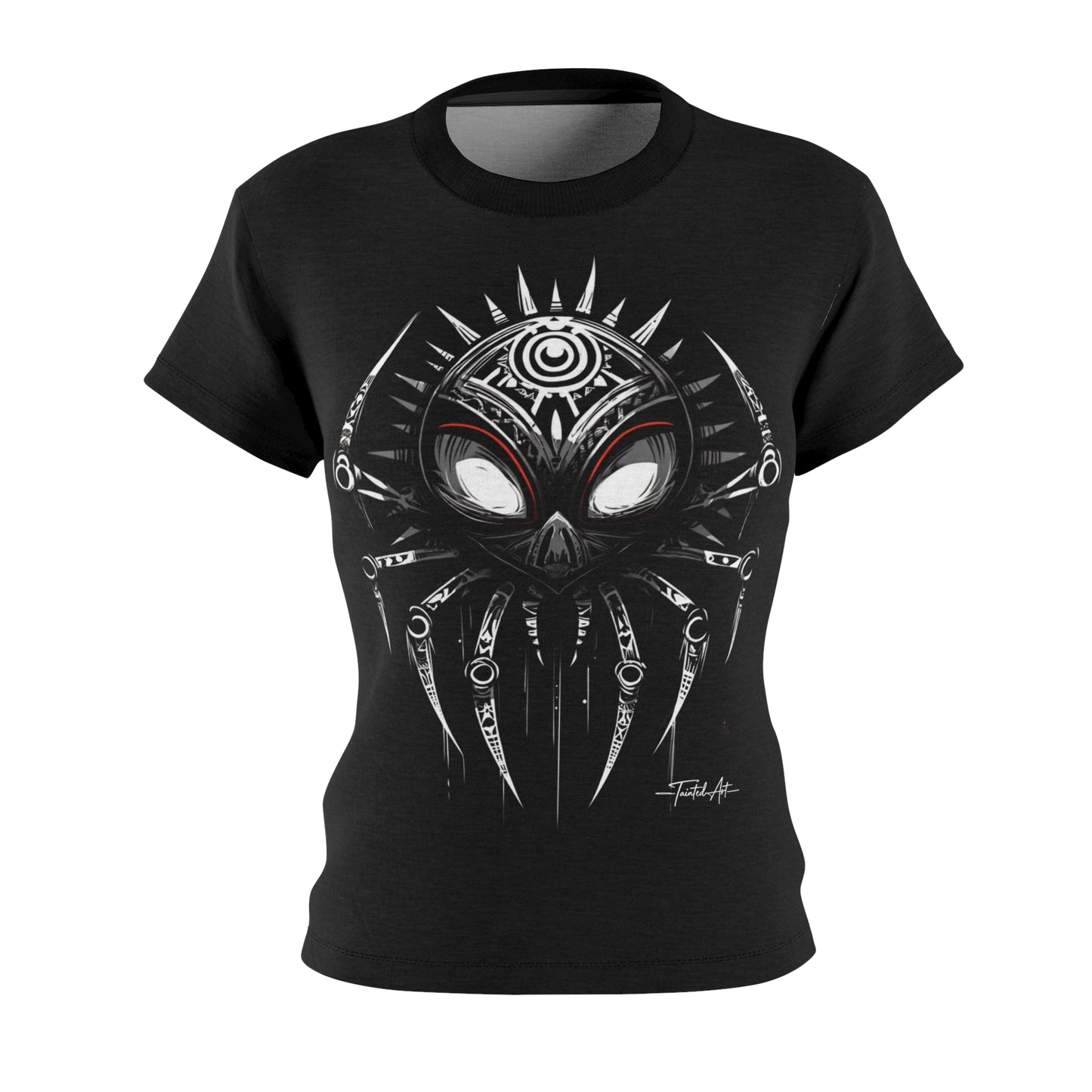 Dark Notes Women's Graphic Tee — Gothic Spider MaskTribal Design