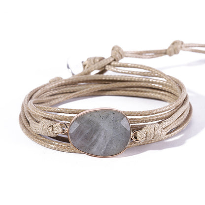 Drawstring Pouch Natural Glitter Stone Labradorite Boho Friendship Handmade Ethnic Bracelet