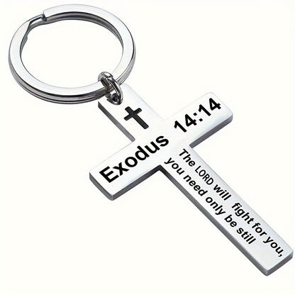 Personality Trend Stainless Steel Faith Cross Scripture Lettering Metal Keychains