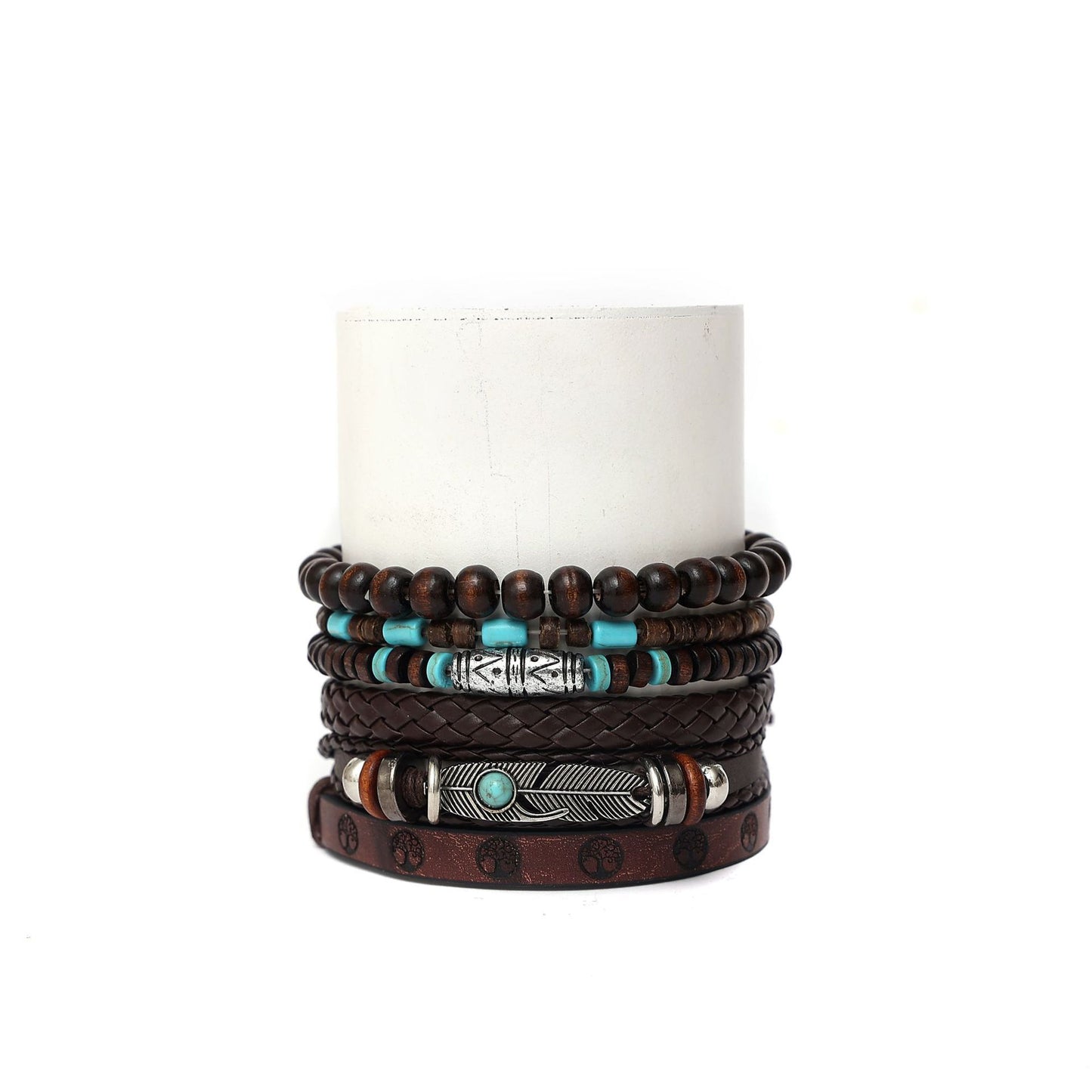 Multi-layer Peacock Feather Leather Woven Match Sets Multi-color Mixed Bracelet Diamond