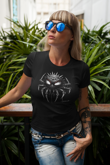Dark Notes Women's Graphic Tee — Gothic Spider MaskTribal Design