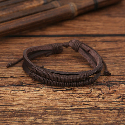 Amazon Foreign Trade Wholesale Punk Retro Hand-knitted Accessory Men's Coffee Color Alloy Cross Scripture Bracelet