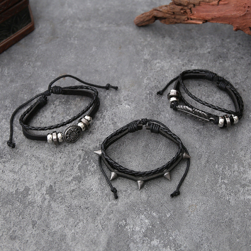 Cross-border Hot Selling European And American Style Jewelry Punk New Cow Leather Button Bracelet