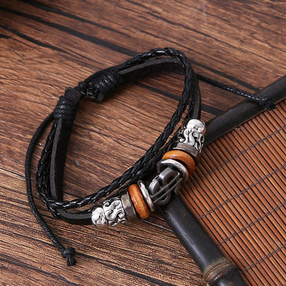 Cross-border Hot Selling Men's Multi-layer Leather Bracelet Combination Match Sets Hand-woven Simple Bracelet