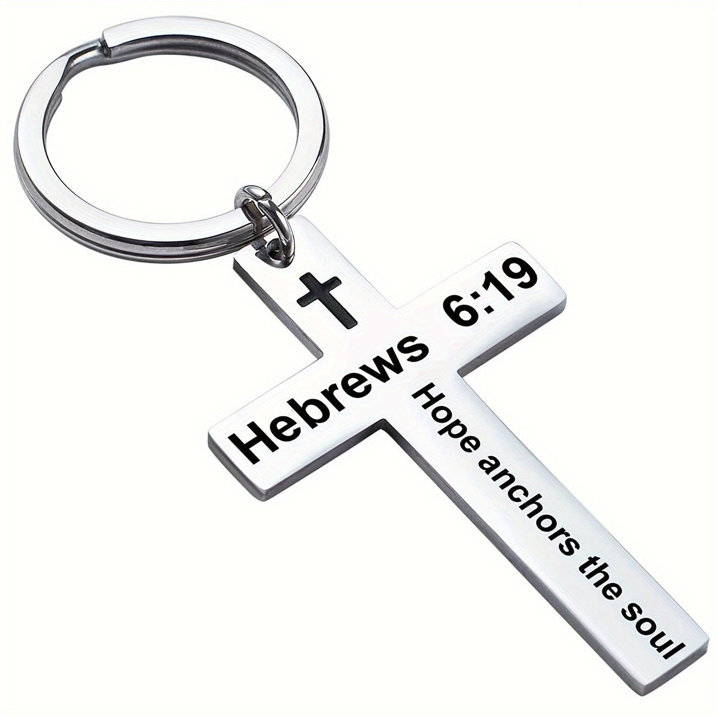 Personality Trend Stainless Steel Faith Cross Scripture Lettering Metal Keychains