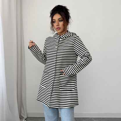 Fake Stripes Long Sleeve Trench Coat