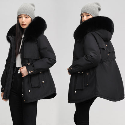 Women's Waist-tight Slimming Hooded Big Fur Collar Thermal Cotton-padded Clothes