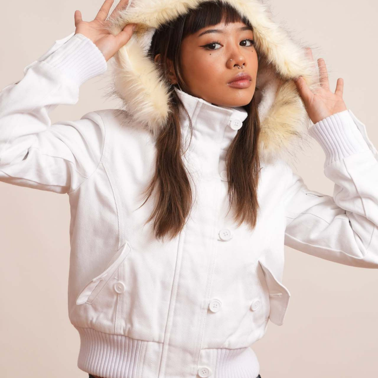 American Detachable Short Fur Collar Hooded PNE-piece Suit Jacket Coat