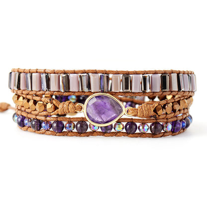 Natural Stone Amethyst Handmade Bracelet European And American Vintage Weave Bracelet Ornament