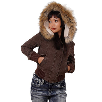 American Detachable Short Fur Collar Hooded PNE-piece Suit Jacket Coat