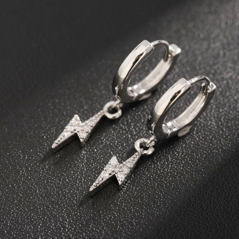 Lightning Earrings Men's Zircon Hip Hop Versatile High-grade Earrings