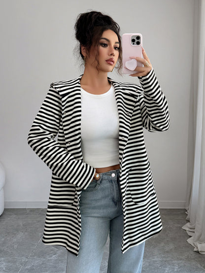 Fake Stripes Long Sleeve Trench Coat