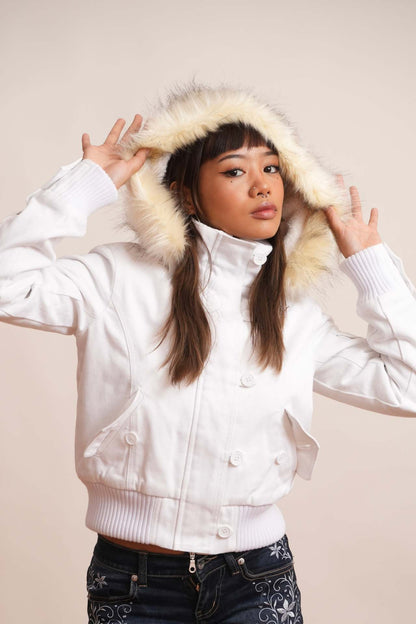 American Detachable Short Fur Collar Hooded PNE-piece Suit Jacket Coat