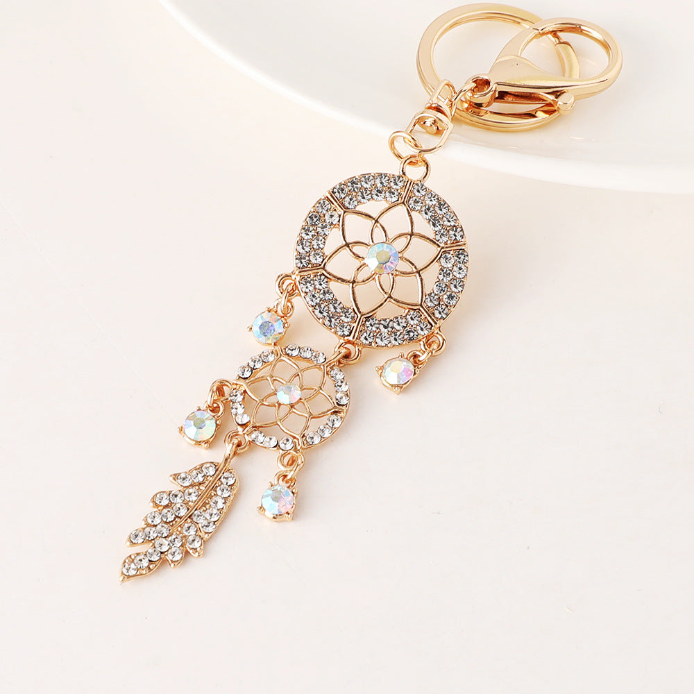 Creative Diamond Studded Flower Shaped Car Keychain Dream Catcher