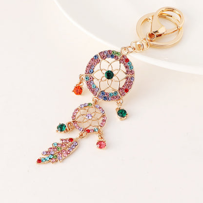 Creative Diamond Studded Flower Shaped Car Keychain Dream Catcher