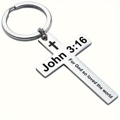 Personality Trend Stainless Steel Faith Cross Scripture Lettering Metal Keychains