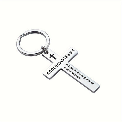 Personality Trend Stainless Steel Faith Cross Scripture Lettering Metal Keychains