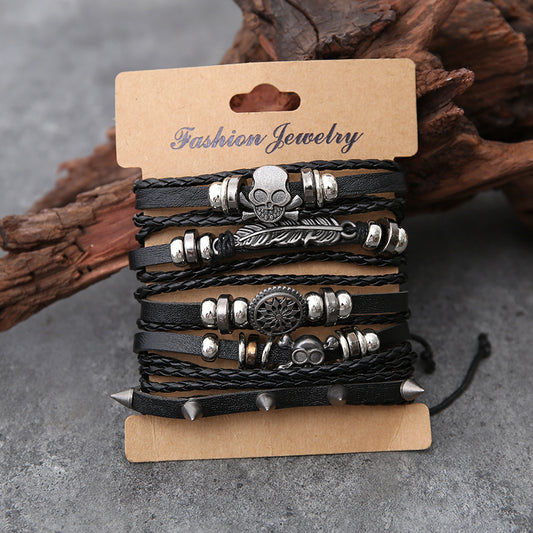 Cross-border Hot Selling European And American Style Jewelry Punk New Cow Leather Button Bracelet