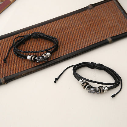 Punk Leather Bracelet Men's Hand Decoration Alloy Bracelet Fashion Woven Skull