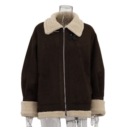 Loose Suede Lambswool Warm Vintage Jacket