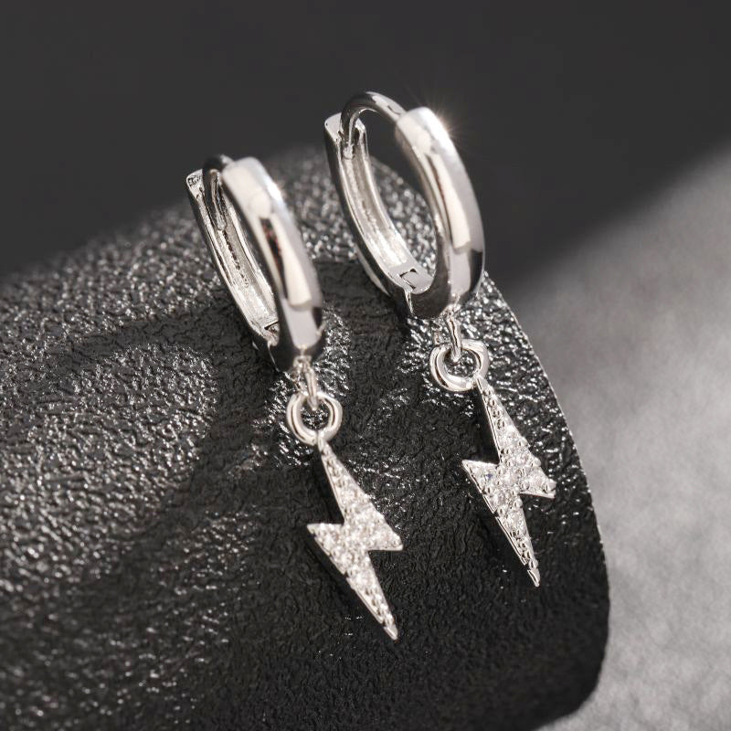 Lightning Earrings Men's Zircon Hip Hop Versatile High-grade Earrings