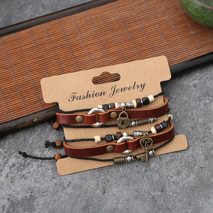 New Retro Style Handmade Braided Bracelets Fashion Simple Couple Key Lock Leather Bracelet