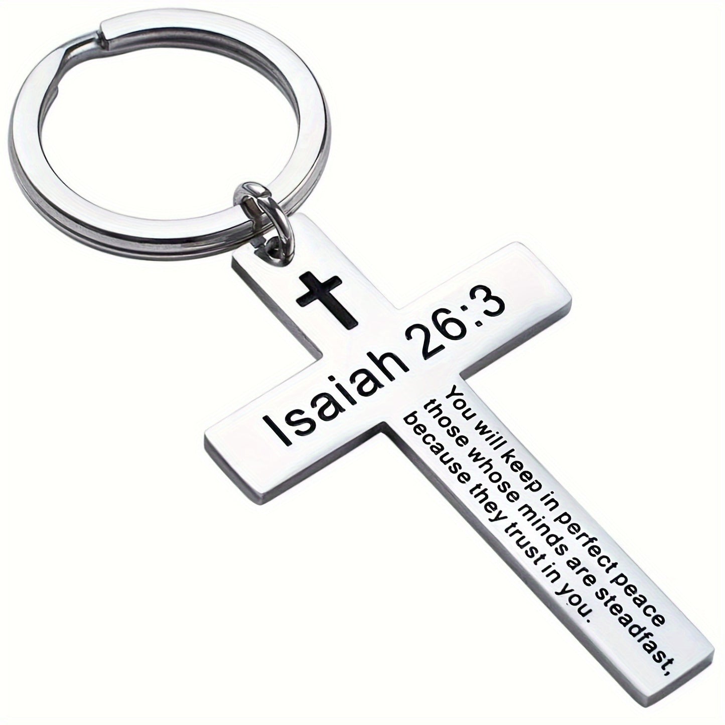 Personality Trend Stainless Steel Faith Cross Scripture Lettering Metal Keychains