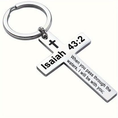 Personality Trend Stainless Steel Faith Cross Scripture Lettering Metal Keychains