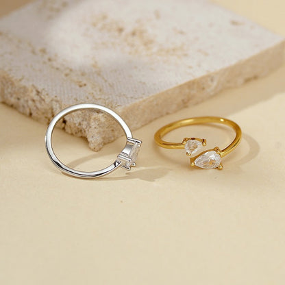 Silver Water Drop Zircon Opening Light Luxury Fashion Commuter Neutral Ring