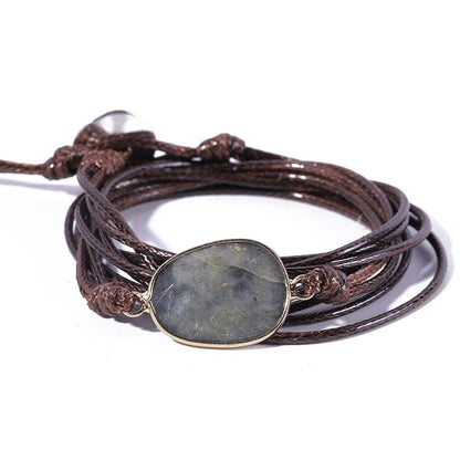 Drawstring Pouch Natural Glitter Stone Labradorite Boho Friendship Handmade Ethnic Bracelet