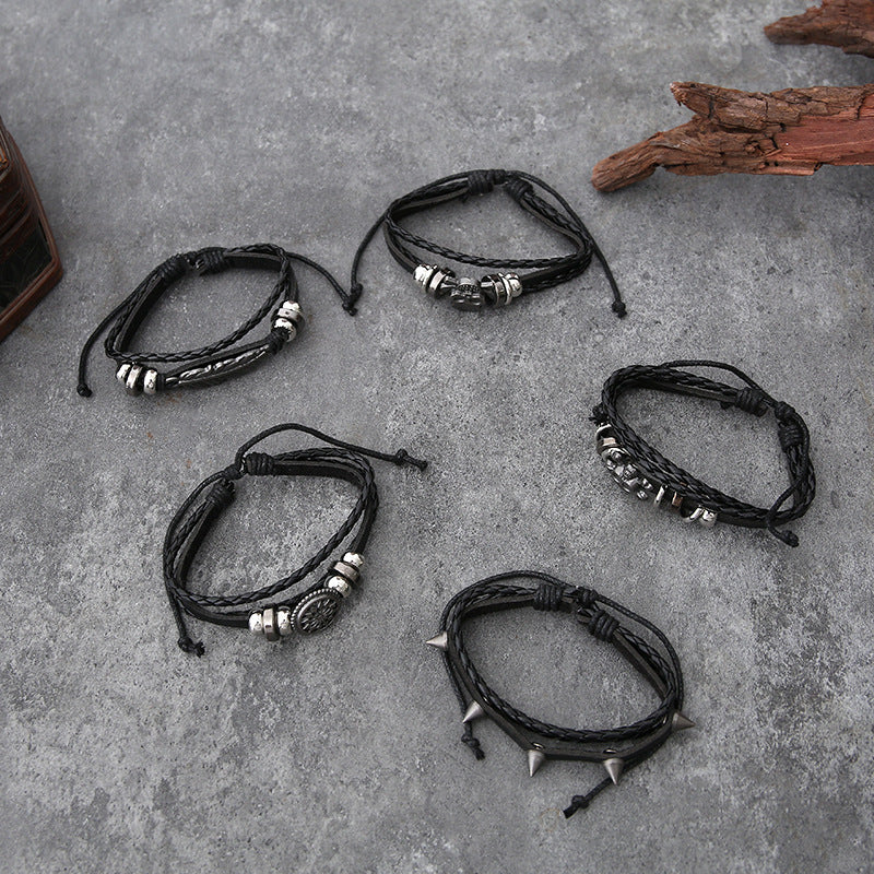 Cross-border Hot Selling European And American Style Jewelry Punk New Cow Leather Button Bracelet