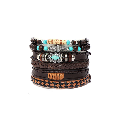 Multi-layer Peacock Feather Leather Woven Match Sets Multi-color Mixed Bracelet Diamond