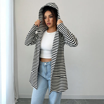Fake Stripes Long Sleeve Trench Coat