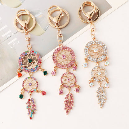 Creative Diamond Studded Flower Shaped Car Keychain Dream Catcher