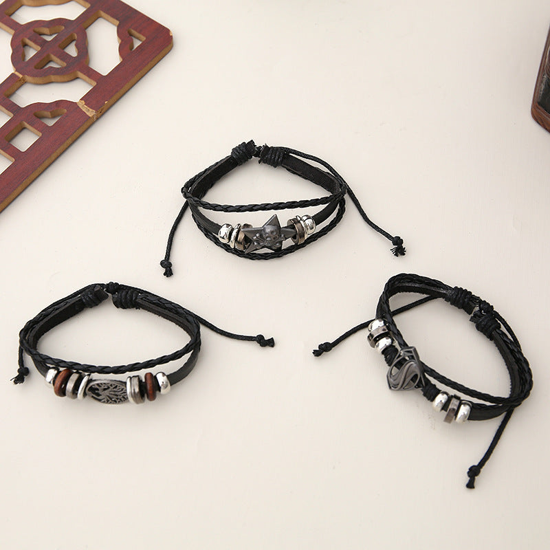 Punk Ornament Personalized Beaded Multi-layer Leather 6-piece Set Men's Bracelet