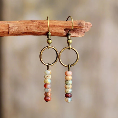 Retro Style Women's Shoushan Stone Beads Earrings Hollow Bead Earrings