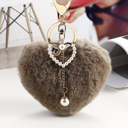 Heart Wool Ball Pearl Keychain Peach Heart Handbag Pendant